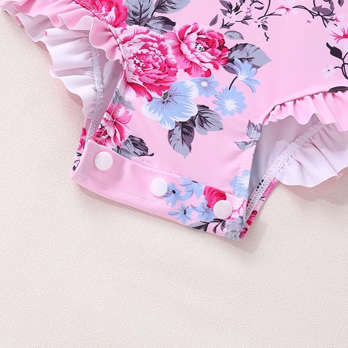 YOUNGER TREE Infant Baby Girls Swimsuit Long Sleeve Swimsuits One Piece Swimsuit Solid Color Bathing Suit with Hat, UPF 50+