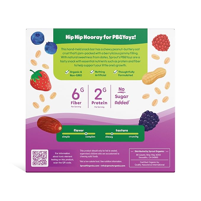 Sprout Organics, PB & Yayz Toddler Snack Bars, Mixed Berry & Peanut Butter, 5 Individual Bars (6 Count)