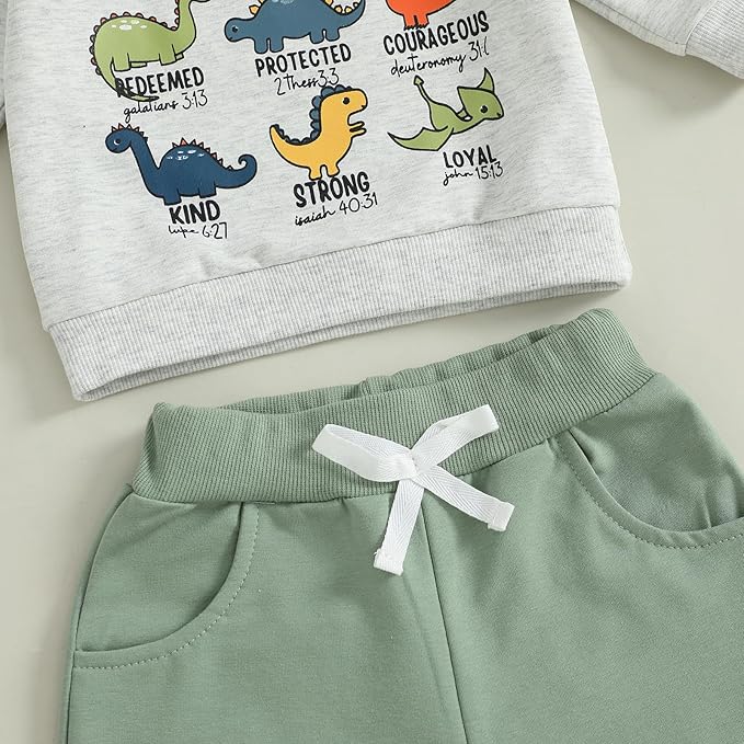 Nyapruwe Toddler Baby Boy Fall Outfit Funny Print Long Sleeve Sweatshirt Joggers Pants Set Kids Warm Winter Clothes