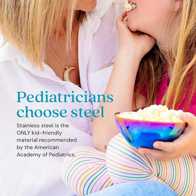Ahimsa Stainless Steel Bowls for Kids | Non Toxic, Pediatrician Designed Toddler Bowls 12oz | Durable Metal Kids Bowl, Easy to Clean, Dishwasher Safe, Single Fun Blue