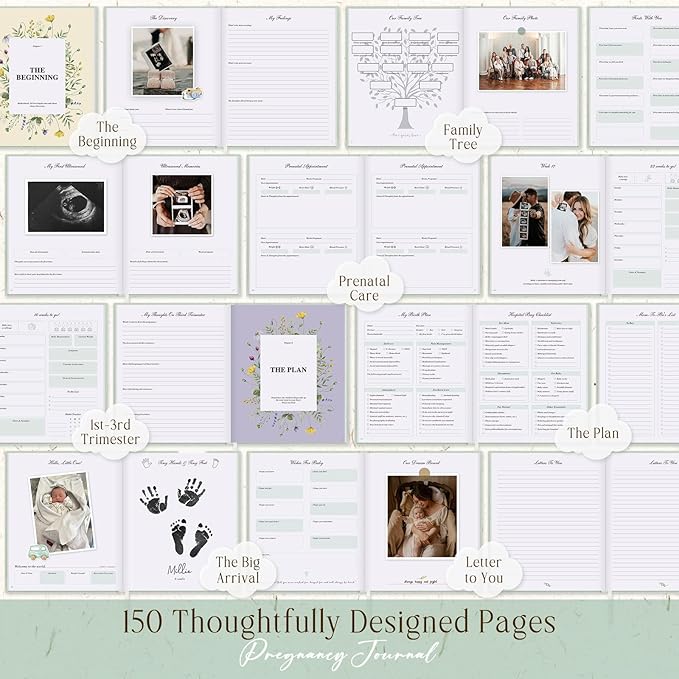 Lanpn My Pregnancy Journal Memory Book for First Time Mom, 156 Page Pregnant Announcement Must Have Planner Scrapbook, Pregnancy Tracking Diary Mom to Be Keepsake Gift for Expecting Parent Sage Green