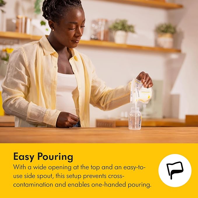 Medela Easy Pour Breastmilk Storage Bags 100 Count 7oz/210ml Disposable, Leakproof, Fast Freeze, Breast Milk Protection Recyclable & BPA Free