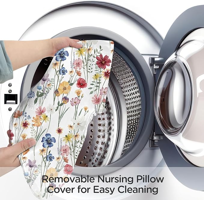 Little Grape Land Nursing Pillow,Upgraded Breast Feeding Pillow for Mom,Breastfeeding & Bottle Feeding for 0–16 Months, Soft Machine Washable Cover with Firm Breathable Filling, Tummy Time,Flower