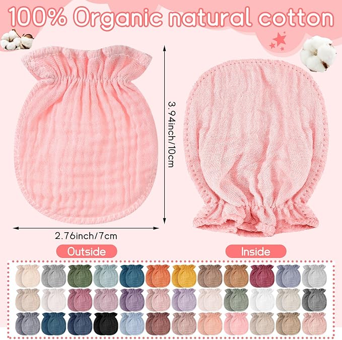 Newborn Baby Muslin Mittens 0-6 Months No Scratch Elastic Wrist Soft Breathable Gloves Bulk Cotton for Infant