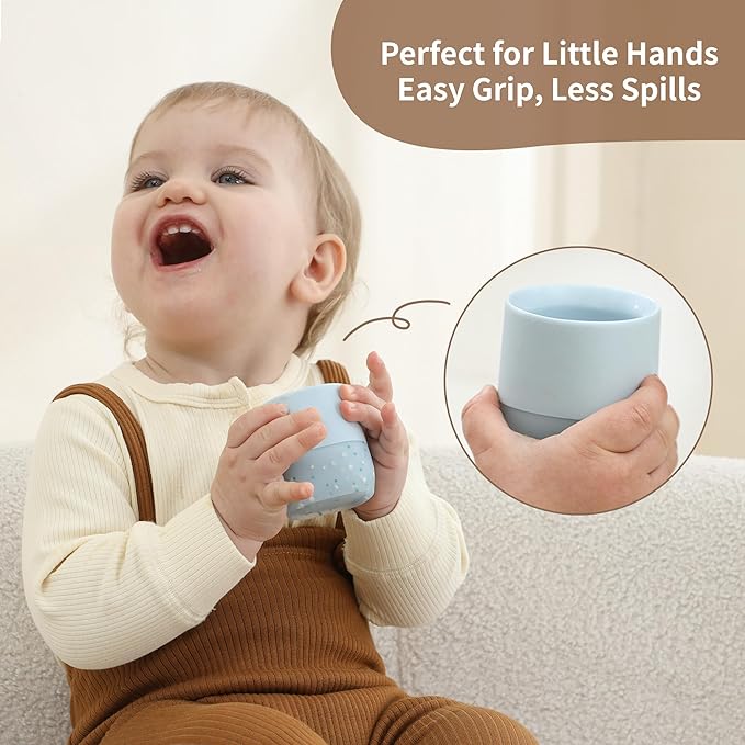 Moonkie Silicone Baby Cups 4 Months+ | Tiny Open Training Cups for Infants with Confetti Sprinkles | Baby-Led Weaning Essential | 2 oz (Ether/Mint, 2 Pack)