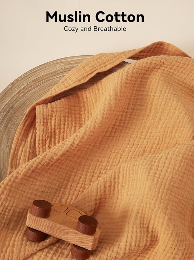 TILLYOU Muslin Nursing Cover for Baby Breastfeeding, 100% Cotton Breathable with Arch Neckline for Women, Orange
