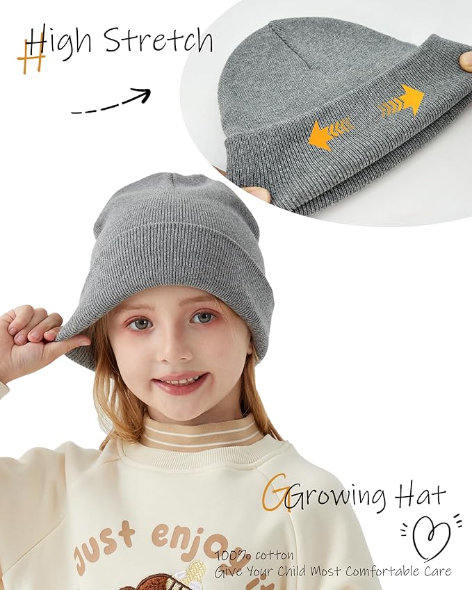 ROYBENS 100% Cotton Baby Beanie Cute Toddler Winter Hat Boys Girls Kids Soft Warm Knit Cuffed Caps Beanies for 0-8 Years