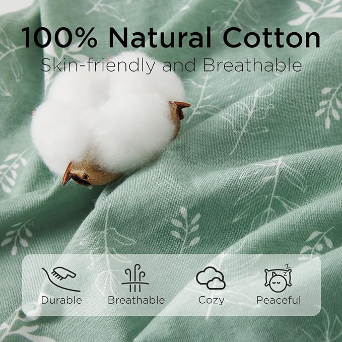 Duomiaomiao 3-Pack Baby Sleep Bag, 100% Organic Cotton Lightweight Wearable Blanket, Breathable Comfy Toddler Sleeping Sack (0.5tog Green Leaves, Large)