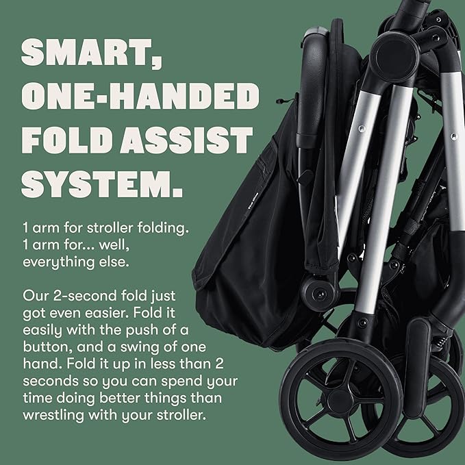 Colugo The One Stroller - Lightweight Easy Fold Compact Toddler and Baby Stroller for Travel, Large Storage Basket, One Hand Fold, Includes Raincover, Bumper Bar, Cupholder (Black)