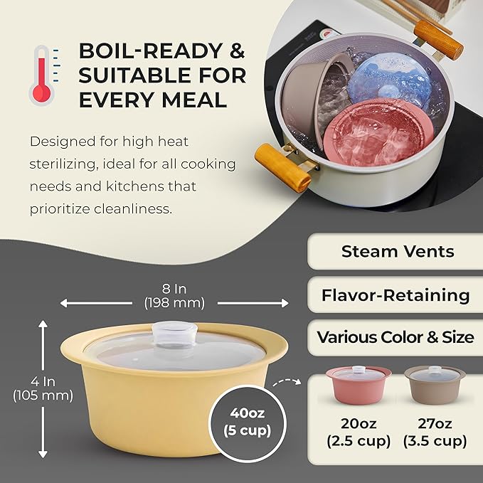 40oz Platinum Silicone Microwave Steamer Pot with Handle & Lid - Korean 100% Food-Grade Steamer Bowl, Heat-Resistant Cooker with Steam Holes, Easy Clean, Dishwasher Safe, Yellow