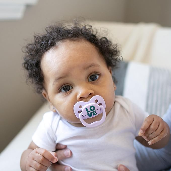 Dr. Brown's Advantage Baby Pacifier, Fully Symmetrical Soother with Soft Silicone Bulb, Lavender Love, 0-6m, BPA Free, 2 Pack