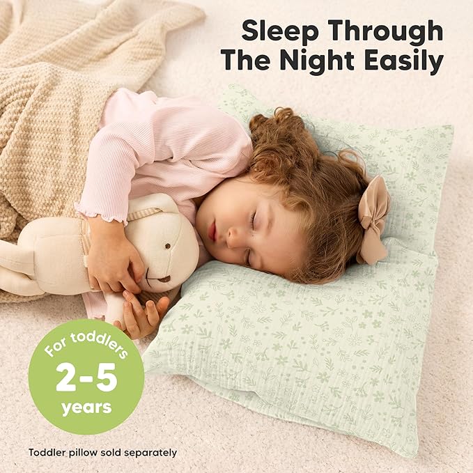 KeaBabies Muslin Toddler Pillowcase 13x18 Only – 2-Pack Organic Cotton Muslin Pillow Case for Kids, Girls, Boys, Small Travel Size Cover, Soft & Breathable Toddler Pillow Sold Separately (Flora Vale)