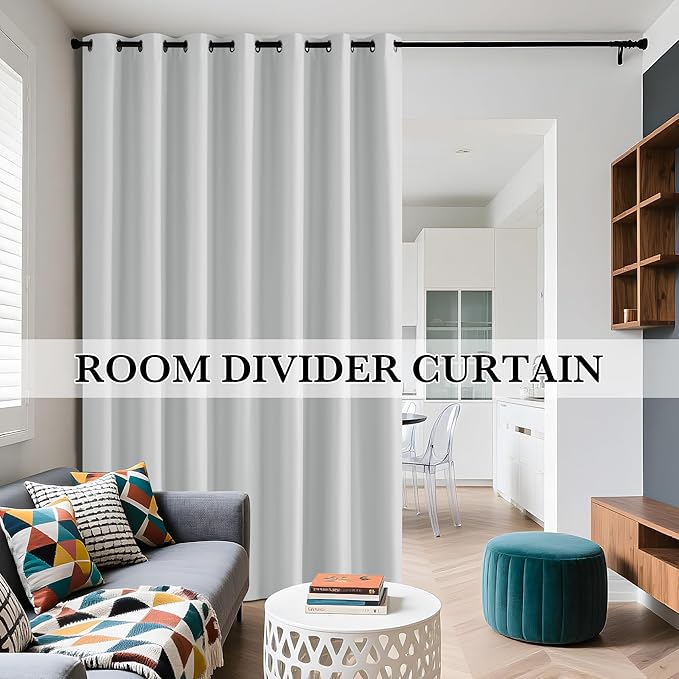 RYB HOME 100% Blackout Doorway Curtains, Closet Curtain for Open Closet, Privacy Room Divider Drape for Bedroom/Temporary Door, 1 Panel, W42 x L80, White