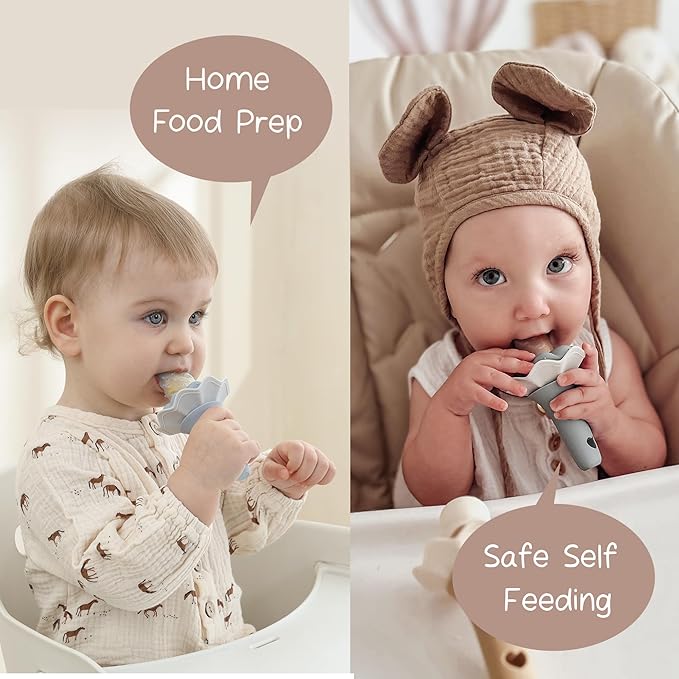 Moonkie Baby Fruit Feeder with Freezer Tray, BPA Free Silicone Food Feeder for Infant Self Feeding, Breastmilk Popsicle Molds, Mesh Feeder with Two Pouches, Baby Shower Gifts 4 Months+, 1 Pack