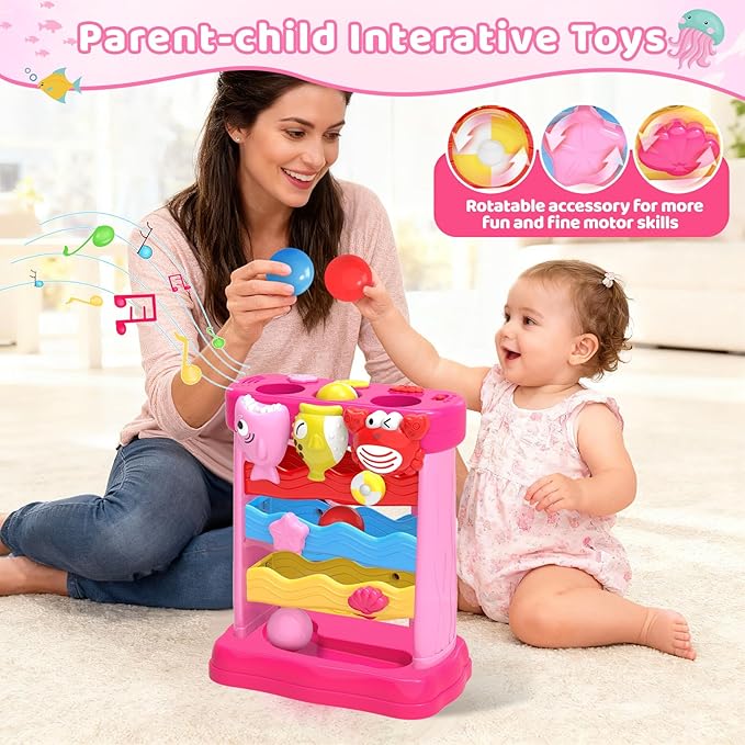Musical Toys for 1 2 3 Years Old Toddlers Girls, Interactive Feeding Toy with Music & Balls, Montessori Education Toys for Baby 12-18 Months, Christmas Birthday Gifts for Aged 1-3 Year Toddler
