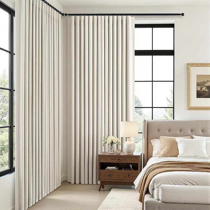 Topfinel Natural Linen Blackout Curtains with Back Tab for Tracks 96 Inch Long, Room Darkening Memory Trained Linen Drapes, Elegant Noise Cancelling Patio Door Curtains, Cream Beige,52" W*96" L