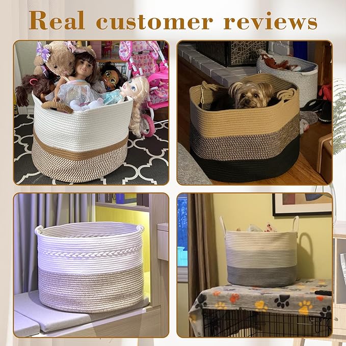 67L Storage Basket for Organizing, 20"×13" Large Laundry Baskets, Cotton Rope Woven Blanket Basket, Toy Storage for Kids, Collapsible Blankets Storage for Living Room, Nursery Room