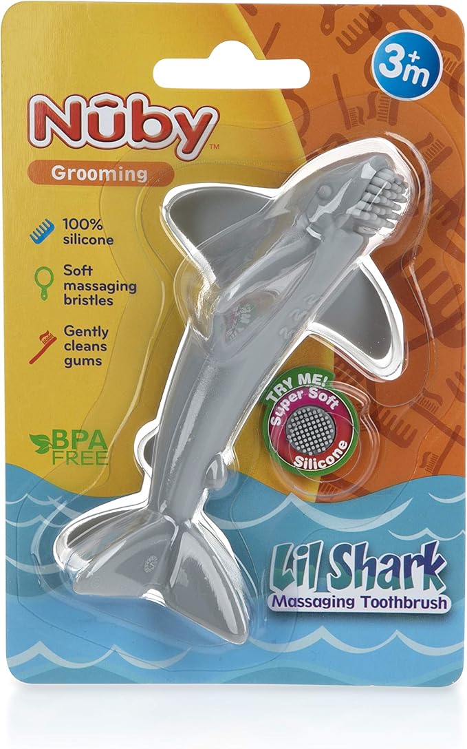Nuby Grooming Lil Shark Massaging Toothbrush, Colors May Vary, 1pk, 5"