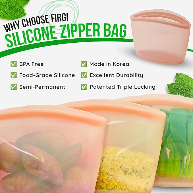 Premium Platinum Silicone Reusable Food Storage Bag 2.1 Cup (17 fl oz), Airtight Zip Lock Bags for Food, BPA-Free Silicone Freezer Bags, Microwave Safe Sous Vide Container, White