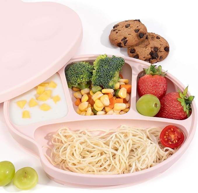 Li&Zhao Baby Bowls with Suction - Suction Plates for Toddlers Toddler Plate Baby Plate Divided Design Kids Plates Baby Suction Plate with Lids Microwave & Dishwasher