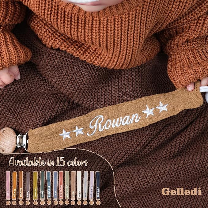 Personalized Bohemian Pacifier Clip Embroidered with Name is The Perfect Newborn Gift Made from eco-Friendly Bamboo! (Grass Green)
