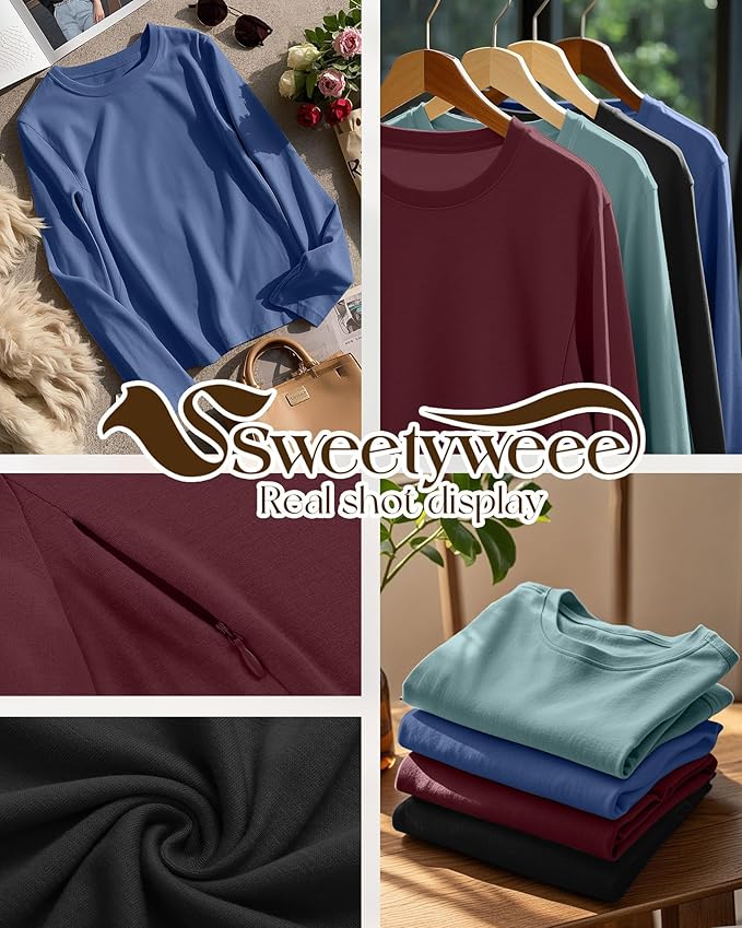 4 Pack Women's Nursing Breastfeeding Tops, Long Sleeve Maternity Shirts Loose Fit Hidden Zipper Pregnancy Clothes