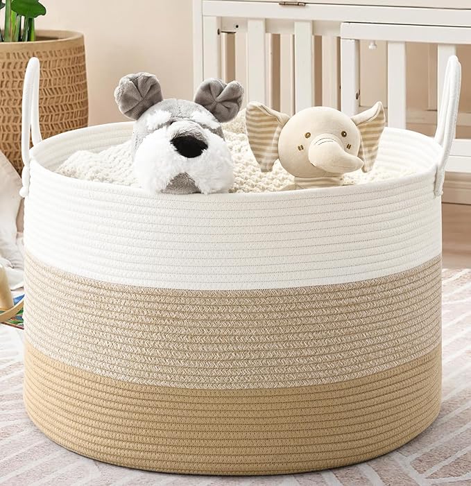 67L Storage Basket for Organizing, 20"×13" Large Laundry Baskets, Cotton Rope Woven Blanket Basket, Toy Storage for Kids, Collapsible Blankets Storage for Living Room, Nursery Room