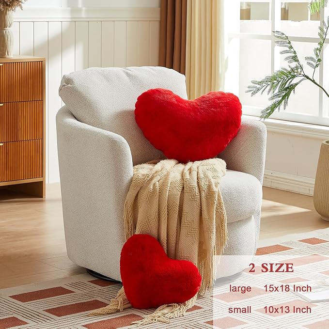 EastTree Heart Pillows, Red Heart Shaped Pillows, Ultra Soft Extra-Large Fluffy Pillows, Love Throw Pillows Gifts, Women Girls Living Room Decor 15x18 Inch