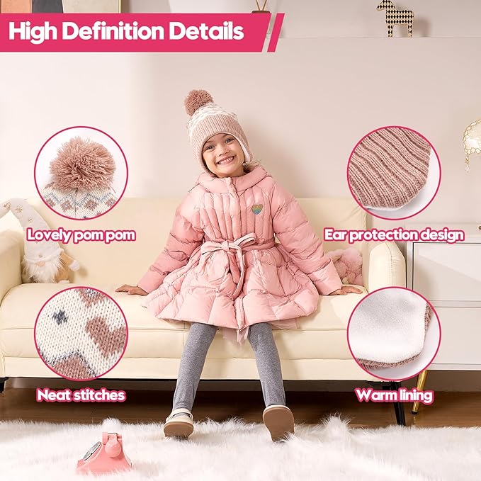 Moon Kitty Baby Girls Earflaps Knit Hats Infant Baby Beanies6-12Months