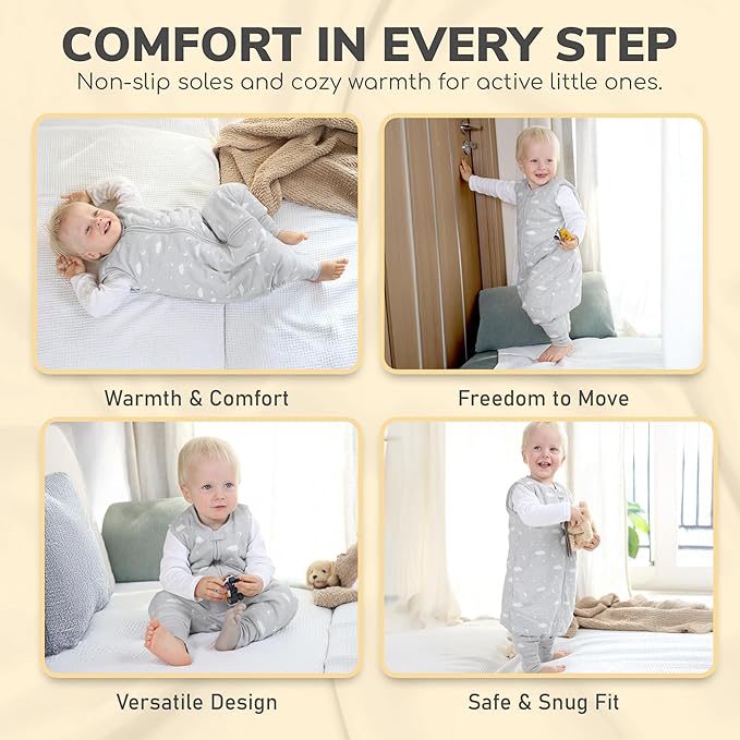 Mama Cheetah Toddler Sleep Sack with Feet in 1.0 TOG Organic Cotton for Boys and Girls, Baby Sleep Bag with Legs and 2-Way Zipper, Early Walker Medium, 2-Pack