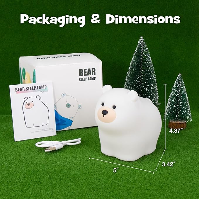 Squishy Polar Bear Night Light with RGB Mode Cute Polar Bear Light 3 Brightness Adjustable Nursery Breastfeeding Nightlight Rechargeable Silicone Touch Bedside Animal Lamp for Bedroom Dorm Decor