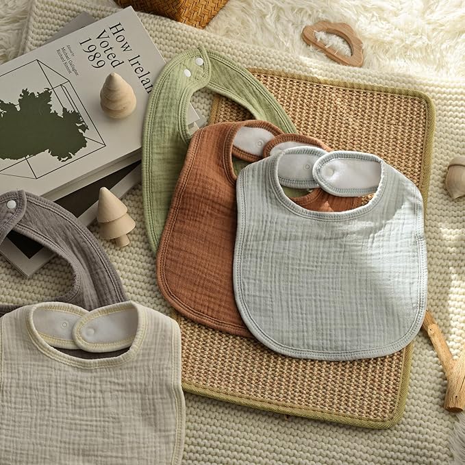 Muslin Baby Drool Bibs for Unisex Boys Girls, 6 Pack Soft Cotton Baby Bib for Teething Drooling, Essentials Shower Gift (6, Brown)