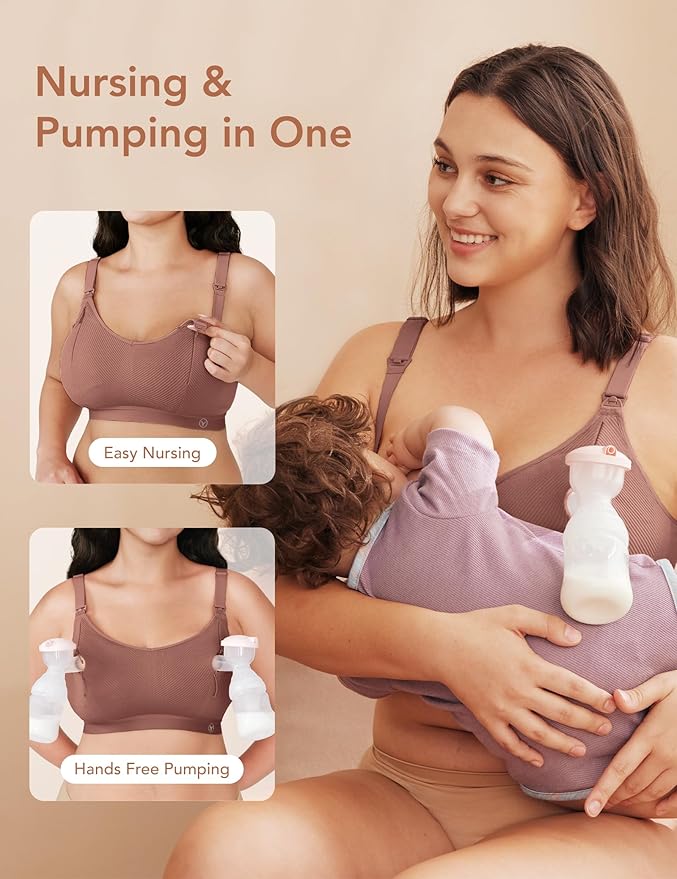 Pumping Bra Hands Free Zip Opening Seamless Nursing Bras for Breastfeeding High Support Nursing & Pumping Bra in One