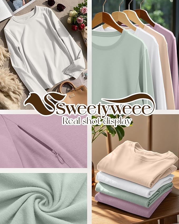 4 Pack Women's Nursing Breastfeeding Tops, Long Sleeve Maternity Shirts Loose Fit Hidden Zipper Pregnancy Clothes