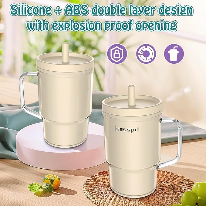 Toddler Cups – 9 oz Adorable Miniature Tumbler with Leak-Resistant Straw and Toddler-Friendly Handle, Encourages Hydration, Easy to Clean, Sippy cups for Toddlers 1-3，BPA Free silicone (Cream)
