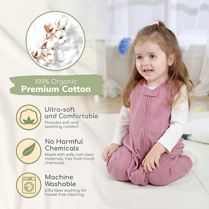 Mama Cheetah Toddler Sleep Sack with Feet, 1.0 TOG Organic Cotton Baby Wearable Blankets with Legs, Baby Sleeping Bag for Walkers, Early Walker 6-18 Month