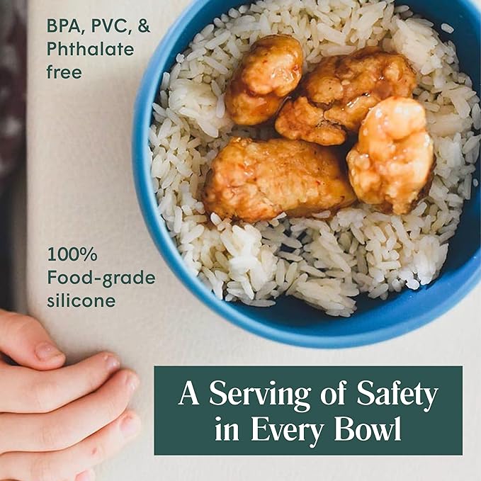 Simka Rose Baby Bowl and Spoon Set, Suction Bowls for Toddlers, BPA-Free Silicone, Dishwasher and Microwave Safe Feeding Supplies (Pebble)