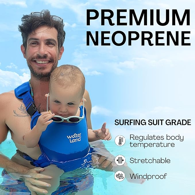 WaterLand Baby Carrier - Innovative Carrier You Can Use Both in Water & Land - Waterproof Infant Chest Holder with Adjustable Straps, Lightweight Toddler Harness for Pool & Beach (Light Blue Sky)