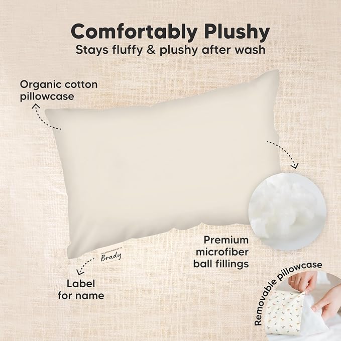 Mini Toddler Pillow with Pillowcase - 9x13 My Little Dreamy Travel Kids Pillow for Sleeping, Toddler Bed, Small, Tiny, Organic Cotton Pillowcase, Soft & Breathable, Kids 2-4 Years Old (Clay)