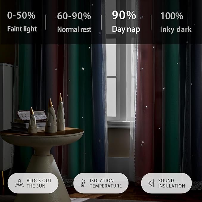 XiDi Pink Grey Curtains for Girls Bedroom, Unicorn Wall Decals Green Curtain, Kids Curtains Room Darking, 63 inchs Long Blackout Curtain 52 inches Wide 1 Panel