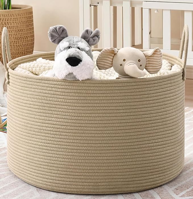 67L Storage Basket for Organizing, 20"×13" Large Laundry Baskets, Cotton Rope Woven Blanket Basket, Toy Storage for Kids, Collapsible Blankets Storage for Living Room, Nursery Room