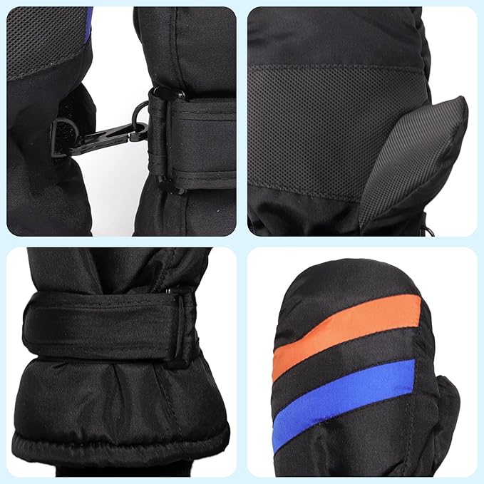 F Flammi Toddler Kids Snow Mittens with String Waterproof Ski Mittens Thinsulate Winter Gloves for Baby Girls Boys