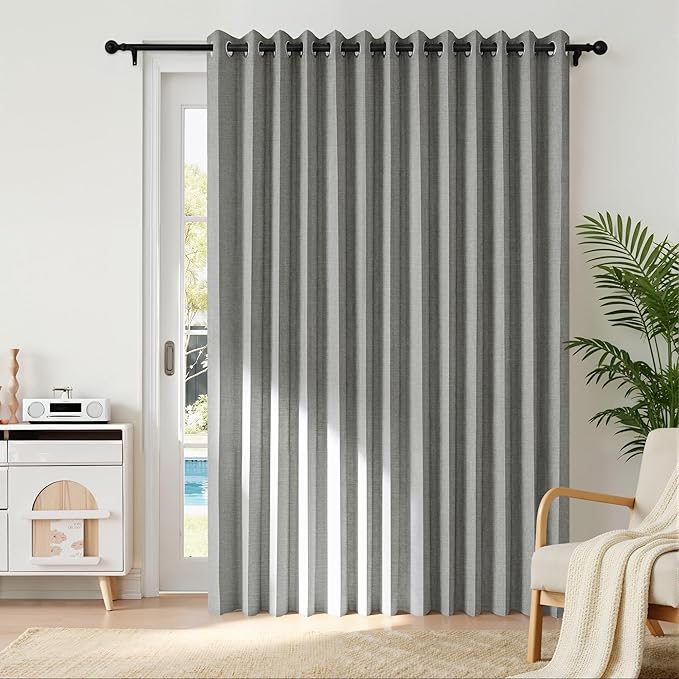 RYB HOME Accordion Style Room Divider Curtain-100% Blackout Folding Accordion Curtain for Sliding Glass Door/Bedroom, Privacy Assurd Living Room/Office Drape 1 Panel with Tieback, W100 x L96, Grey