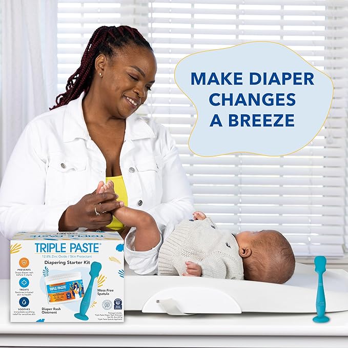 Triple Paste Diaper Rash Cream and Spatula Bundle - 8 oz Zinc Oxide Ointment and Spatula Treatment, Soothe and Prevent Rash with a Pediatrician-Recommended Hypoallergenic Formula