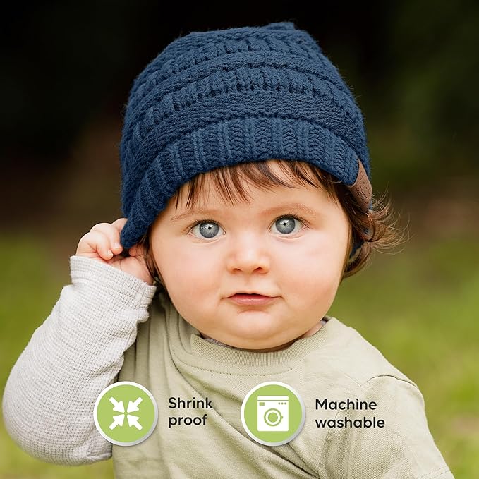 3-Pack Baby Beanies for Boys, Girls - Stretchy Knit Baby Hats, Cute Newborn & Toddler Winter Hat, Soft & Warm Infant Beanie 6-36 Months (Cobalt, M)