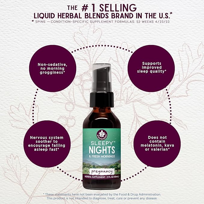 WishGarden Herbs Sleepy Nights for Pregnancy - Plant-Based Herbal Sleep Aid Safe for Pregnant Moms, Organic Sleep Tincture with Chamomile & Scullcap Supports Restful Sleep Without Melatonin, 2oz