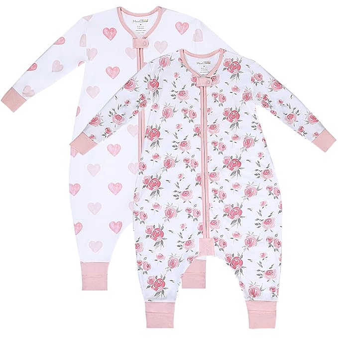 Mama Cheetah Toddler Sleep Sack with Feet, Long Sleeve 1.0 TOG Organic Cotton Baby Sleeping Bag with Legs, Wearable Blanket for Walkers with 2-Way Zipper, Toddler Blanket for Girls Boys 6-18 M, 2-Pack