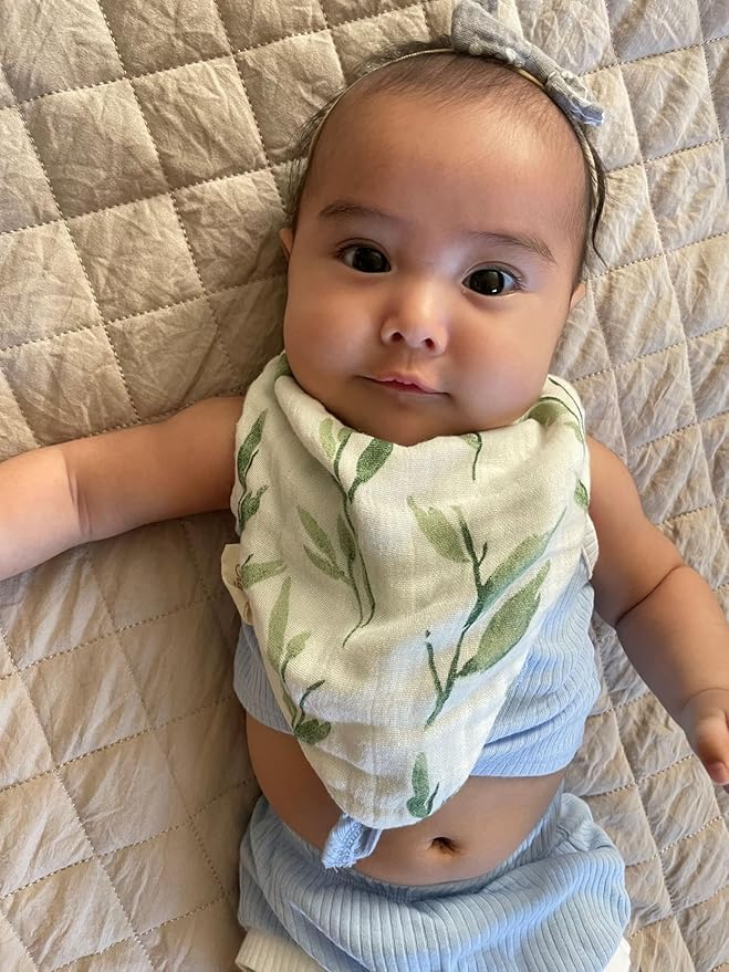 Crane Baby Soft Muslin Baby Bib Set, Adjustable and Absorbent Bandana Style Bibs for Boys and Girls, Floral, 3 Piece, 18.5” x 9”