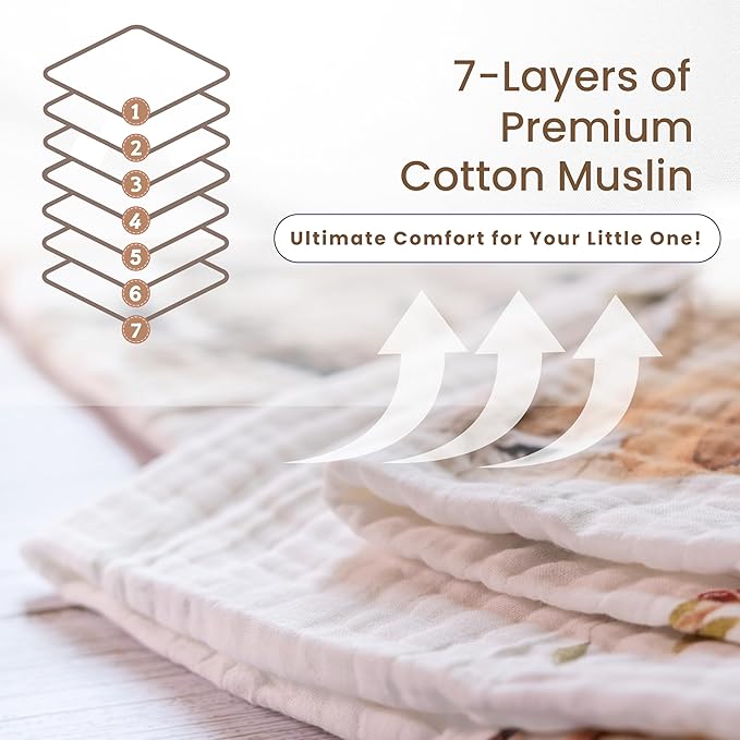 Baby Muslin Woodland Blanket – Reversible Cotton Muslin Baby Quilt, 48x48 Woodland Blanket for Newborns & Toddlers – Gender Neutral, Soft & Breathable