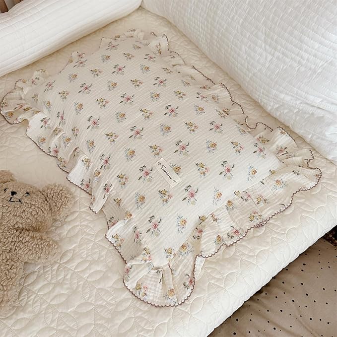 AOJIM Muslin Cotton Kids Pillowcase with Azalea Patterns, Lightweigth Soft Crib Nursery Pillowcase 1PC for Boys Girls, Print Toddler Bedding for Room Decor, Machine Washable, 26x20 Inches